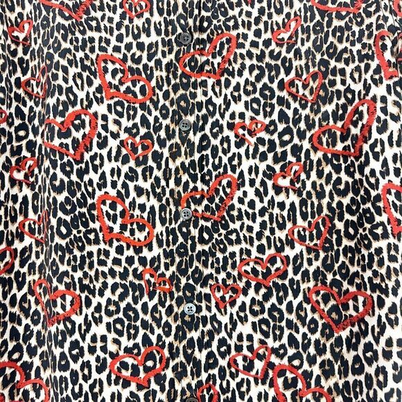 Equipment Adalyn Leopard Heart Print Silk Shirt Natural Ginseng Size XS - Picture 9 of 12